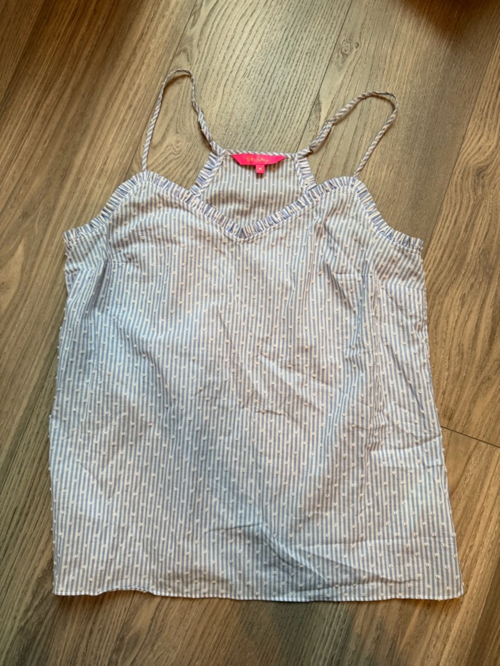 Lilly Pulitzer Blue & White Striped Ruffle Cami Tank Top - Size Medium